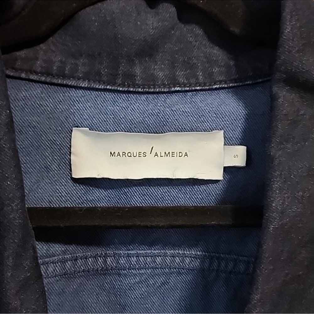 Marques Almeida grommet dark navy denim jacket raw edge belted oversize punk - Picture 10 of 17